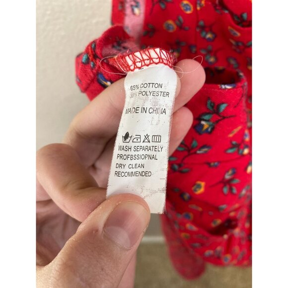 Red Floral Womens Overalls Sleeveless Wide-Leg Jumpsuit Cotton Blend - Picture 3 of 6